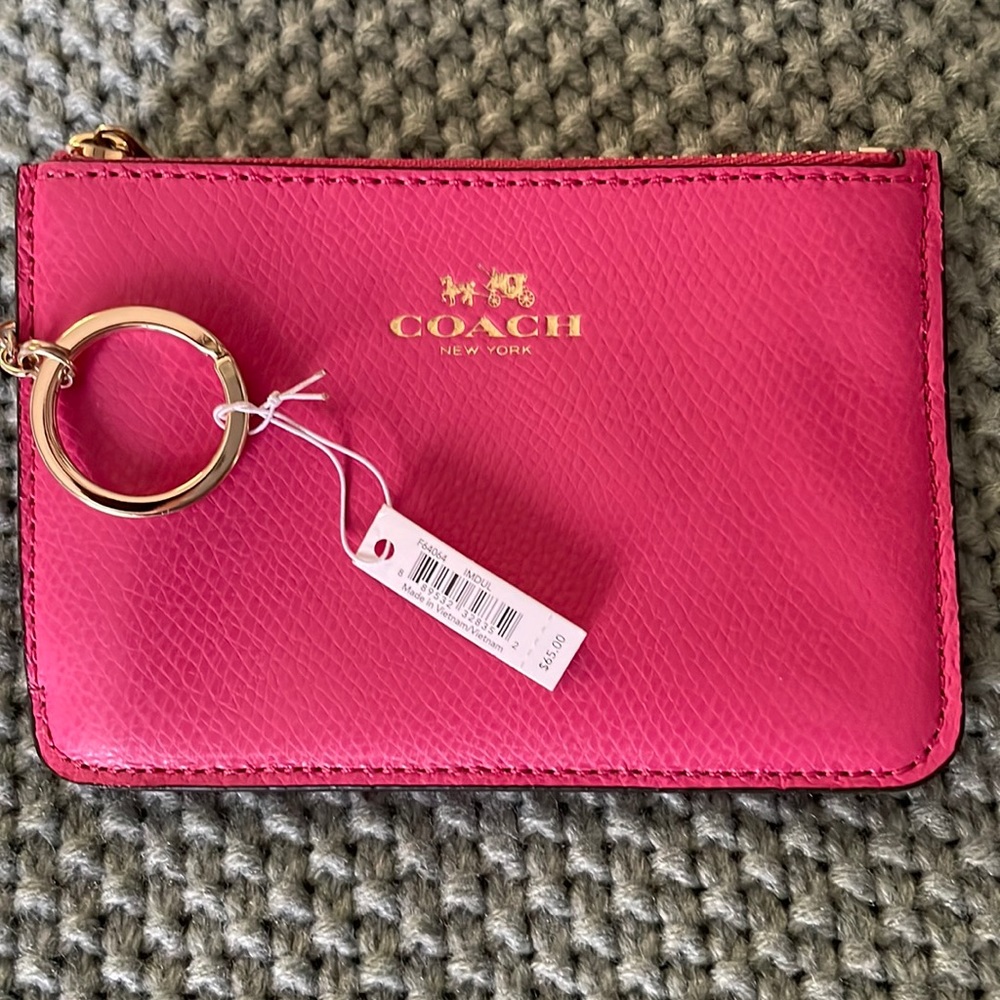 Coach new with tags card wallet. Bright pink leather
